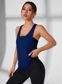 Gameset SHEIN Sport Women's Letter Print Daily Fitness Racerback Tank Top - Navy Blue - View 4