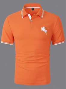Manfinity Homme Men's Striped Short Sleeve Casual Commuter Polo Shirt