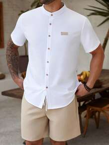 Manfinity Homme Plus Size Men's Single-Breasted Short Sleeve Shirt And Shorts Casual 2 Pieces Set - Multicolor - View 1