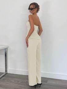 Siren Gaze 女士抹胸套装，灰色办公室套装，女性商务装，女士夏装，女士秋冬工作服 - 杏色 - 查看 2