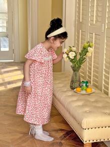 SHEIN Young Girl Floral Print Lace Trim Woven Summer House Dress Spring Dress For Kids Spring Dresses For Girls Summer Dresses For Girls Summer Dress For Girls Young Girls Dresses Spring Kids Dresses