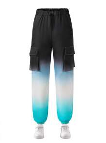 Teen Boy Pants Casual Printed Long Trousers, Contrast Gradient Letter & Gradient Print, Elastic Waist, Everyday Wear, Loose Street Style