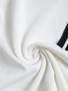 SHEIN LUNE Blusa de punto con mangas cortas y ribete de contraste, tallas grandes, primavera/verano - Blanco - Ver 4