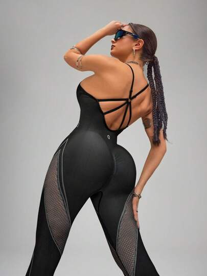 Innovista Woman Seamless Two Ton Color Workout Jumpsuit With Built-In Bra Removable Pads Geometric Racing Stripe Athletic Stretchy Yoga Gym Romper One Piece Exercise Suit With Mesh Cutout Breathable Fall Sports Jumpsuit Tummy Control Boosting Design Athleisure Overall Clothes Office To Gym