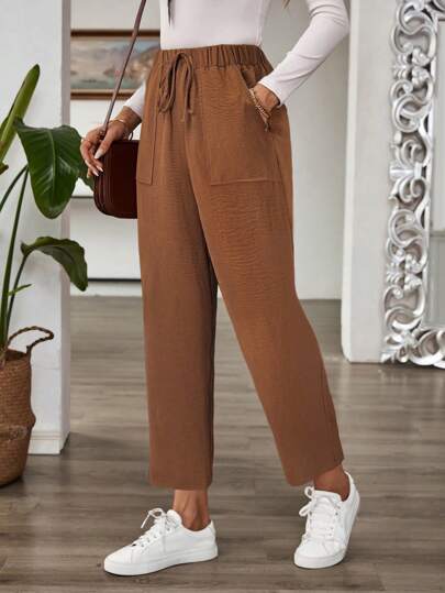 EMERY ROSE Pantalons droits à taille élastique décontractés pour femmes, pantalons texturés pour l'automne