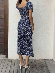 SHEIN Unity Women's Ditsy Floral Fitted Casual Mini Dress For Vacation.