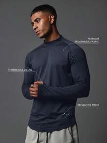 SUMWON Athletic Performance Long Sleeve Mock Neck Training Top With Thumbholes, Moisture Wicking Compression Sport Base Layer For Running Gym Workout, Modern Fitness Athleisure Wear