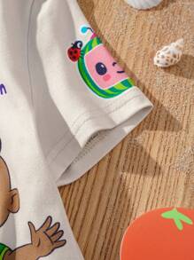 CoComelon X SHEIN Baby Boy Cartoon Print Casual Short Sleeve T-Shirt - Apricot - View 3