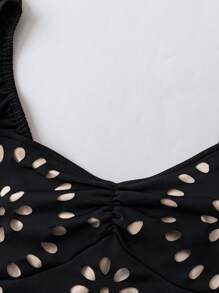 Flirla Body plażowe damskie Hollow Out Floral Plus Size, z krótkim rękawem, dopasowane