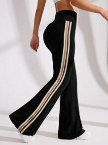 Easithlete Women's High Waist Flared Leg Striped Side Athletic Pants - Black - View 5