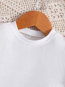 SHEIN Young Girl Casual Cute Graphic Round Neck Short Sleeve T-Shirt, Suitable For Summer Summer Holiday - White - View 4