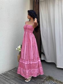 SHEIN Unity Women's Long Dress With Spaghetti Straps, Minimalist Fashion Suitable For Summer. Bohemian Style. - Red - View 3