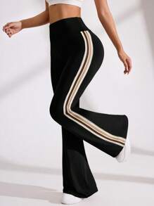 Easithlete Women's High Waist Flared Leg Striped Side Athletic Pants - Black - View 3