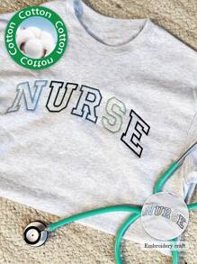 Embroidered Teal "NURSE" Gemma Sweatshirt | Nurse Pullover | Christmas | Graduation Gift | New Nurse Gift | Nurse T-Shirt - Light Grey - View 1