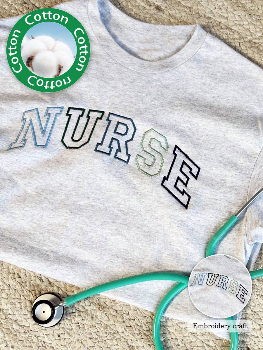 Embroidered Teal "NURSE" Gemma Sweatshirt | Nurse Pullover | Christmas | Graduation Gift | New Nurse Gift | Nurse T-Shirt - Light Grey - View 1