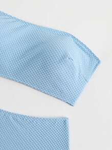 Swim Basics 2pcs/Set Plus Size Women Solid Color Strapless Bikini Swimwear Set, Fashion Casual Beach Vacation - Baby Blue - View 4