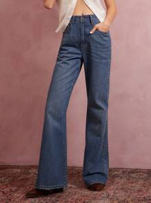 WESTFADE Jeans de mezclilla de tiro alto con vuelo holgado y tachuelas al estilo occidental para festivales de música, estilo vaquera de Nashville