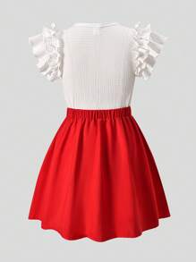 SHEIN Explorewe Teen Girl Ruffled Sleeve Textured Top And Pleated Mini Skirt Set, Suitable For Casual Holiday - White - View 2