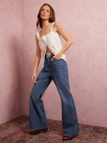 WESTFADE Jeans de mezclilla de tiro alto con vuelo holgado y tachuelas al estilo occidental para festivales de música, estilo vaquera de Nashville