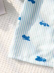 SHEIN 2pcs/Set Young Boy Stripe Car Pattern Short Sleeve Polo Collar Shorts Home Wear Set - Baby Blue - View 7