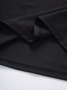 SHEIN Manfinity Dauomo Áo thun nam tay ngắn màu trơn đa năng thường ngày - màu đen - Xem 6