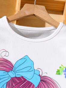 Holiday,Summer,TravelTween Girls Cartoon Print Round Neck Mesh Cap Sleeve Cute Dress - Blue - View 4