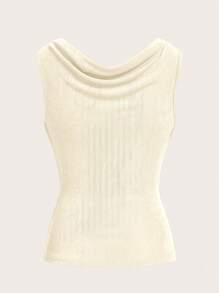 SHEIN ICON Áo ba lỗ cổ bẻ xếp ly đơn giản đa năng cho nữ - Màu be - Xem 2