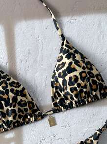 Swim Vcay 女士豹纹随机印花性感细肩带金属首饰比基尼套装，海滩夏季装 - 彩色 - 查看 4