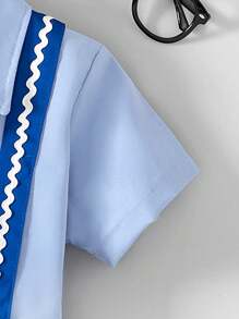 Young Boy Bow Tie Shirt & Bib Shorts 2Pcs Suit Set, Gentleman Style Outfit Suitable For Casual Gathering, Outdoor Picnic And More - Multicolor - View 4