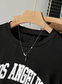 Sparklyn 青少年女孩休闲百搭字母图案印花短袖 T 恤 - 黑色 - 查看 5