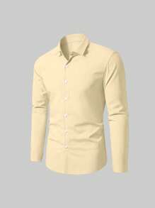 Manfinity Mode Camisa casual/de negocios de manga larga y de un solo pecho de unicolor para hombre de talla grande