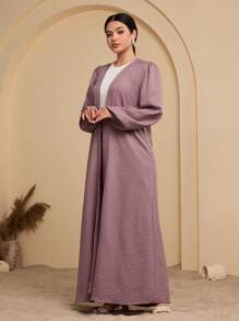 Graceveil Effen kleur damesjack met bubbelmouwen en gedraaid ontwerp, knielange rok in Arabische stijl