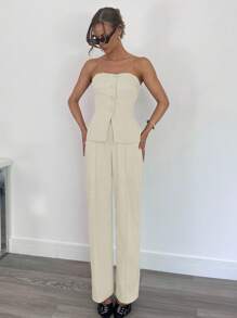 Siren Gaze 女士抹胸套装，灰色办公室套装，女性商务装，女士夏装，女士秋冬工作服 - 杏色 - 查看 5