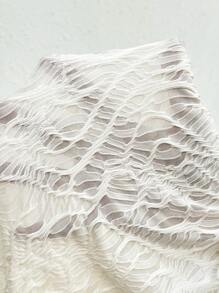 SHEIN Maternity Textured Tie Front Puff Sleeve Ruffle Hem Shirt