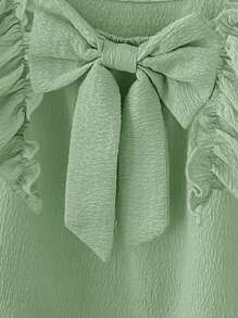 SHEIN LMoss Kids LMoss Babygirl Summer Vacation Cute Solid Color Ruffle Trim Blouse - Green - View 7