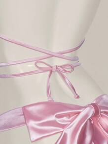 SHEIN ICON Sexy Solid Color Backless Halter Neck Swimwear Top For Summer Beach Vacation - Pink - View 5