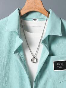 SHEIN Tween Boy's Colorblock Patched Short Sleeve Shirt, Summer - Green - View 6