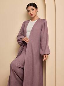 Graceveil Effen kleur damesjack met bubbelmouwen en gedraaid ontwerp, knielange rok in Arabische stijl