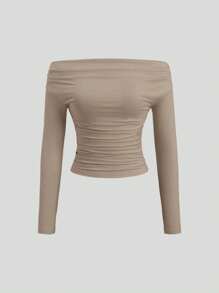 Sweetra Women's Solid Color Long Sleeve Ruched Off Shoulder Blouse - Multicolor - View 3