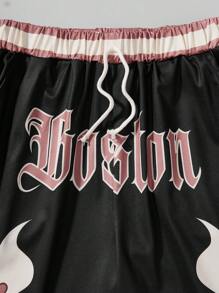 Flame Print & Boston Print Boy's Shorts With Decorative Drawstring Waist, Suitable For School, Street And Other Occasions - Multicolor - View 4
