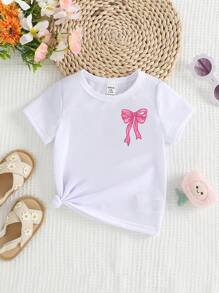Baby Girl Easter Holiday Casual Creative Colorful Ribbon Bow Rabbit Print Basic Short Sleeve T-Shirt, Mommy And Me Matching (Sold Separately) - White - View 2