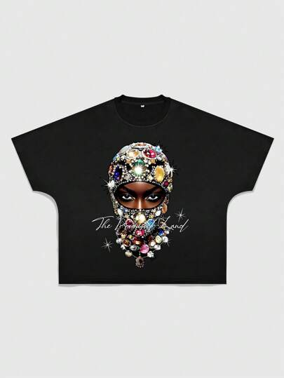 Street Life Maglietta casual da uomo con scollo tondo, maniche corte e stampa di figure oversize