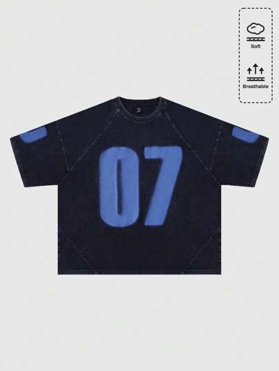 Street Life Men's Jersey Distressed Patchwork Digit Print Short Sleeve T-Shirt, Vintage