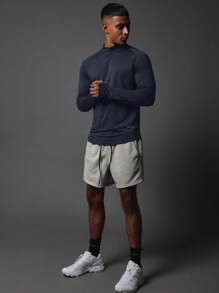 SUMWON Athletic Performance Long Sleeve Mock Neck Training Top With Thumbholes, Moisture Wicking Compression Sport Base Layer For Running Gym Workout, Modern Fitness Athleisure Wear