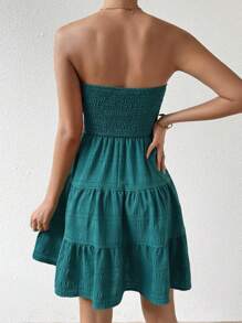 Chiquease Váy xếp tầng màu trơn cho kỳ nghỉ hè của phụ nữ - Màu xanh lam - Xem 2