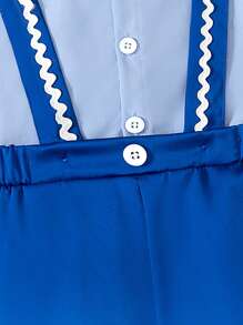 Young Boy Bow Tie Shirt & Bib Shorts 2Pcs Suit Set, Gentleman Style Outfit Suitable For Casual Gathering, Outdoor Picnic And More - Multicolor - View 5