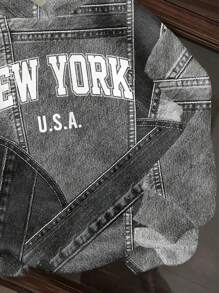 SHEIN EZwear Casual Minimalist New York Denim Effect Print Hoodie Sweatshirt, Suitable For Autumn/Winter - Multicolor - View 5