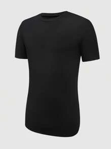 SHEIN Manfinity Dauomo Áo thun nam tay ngắn màu trơn đa năng thường ngày - màu đen - Xem 4