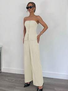 Siren Gaze 女士抹胸套装，灰色办公室套装，女性商务装，女士夏装，女士秋冬工作服 - 杏色 - 查看 4