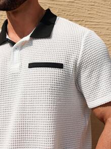 Manfinity Homme Plus Size Men's Casual Color Block Collar Short Sleeve Polo Shirt
